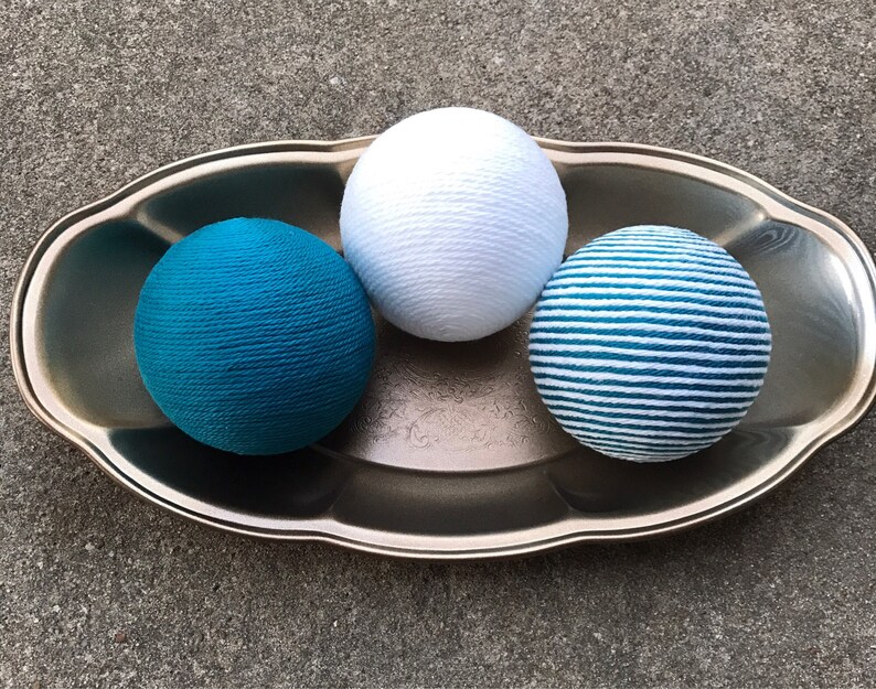 Decorative Yarn Balls Teal White And Striped Decorative Etsy