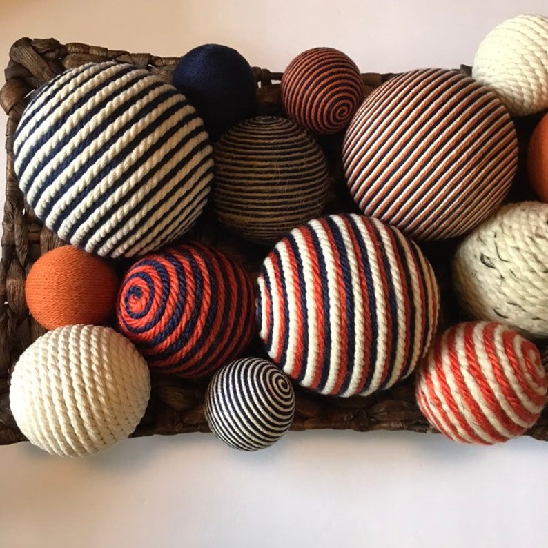 Decorative Yarn Balls Burnt Orange Navy Blue Tan Ivory Etsy