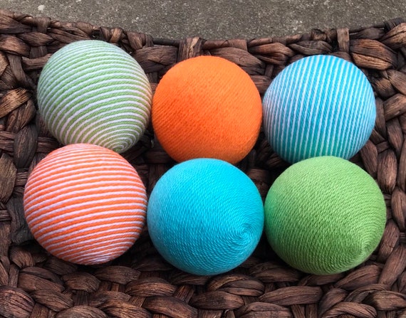 Aqua Lime Green And Orange Yarn Balls Bowl Fillers Vase Etsy