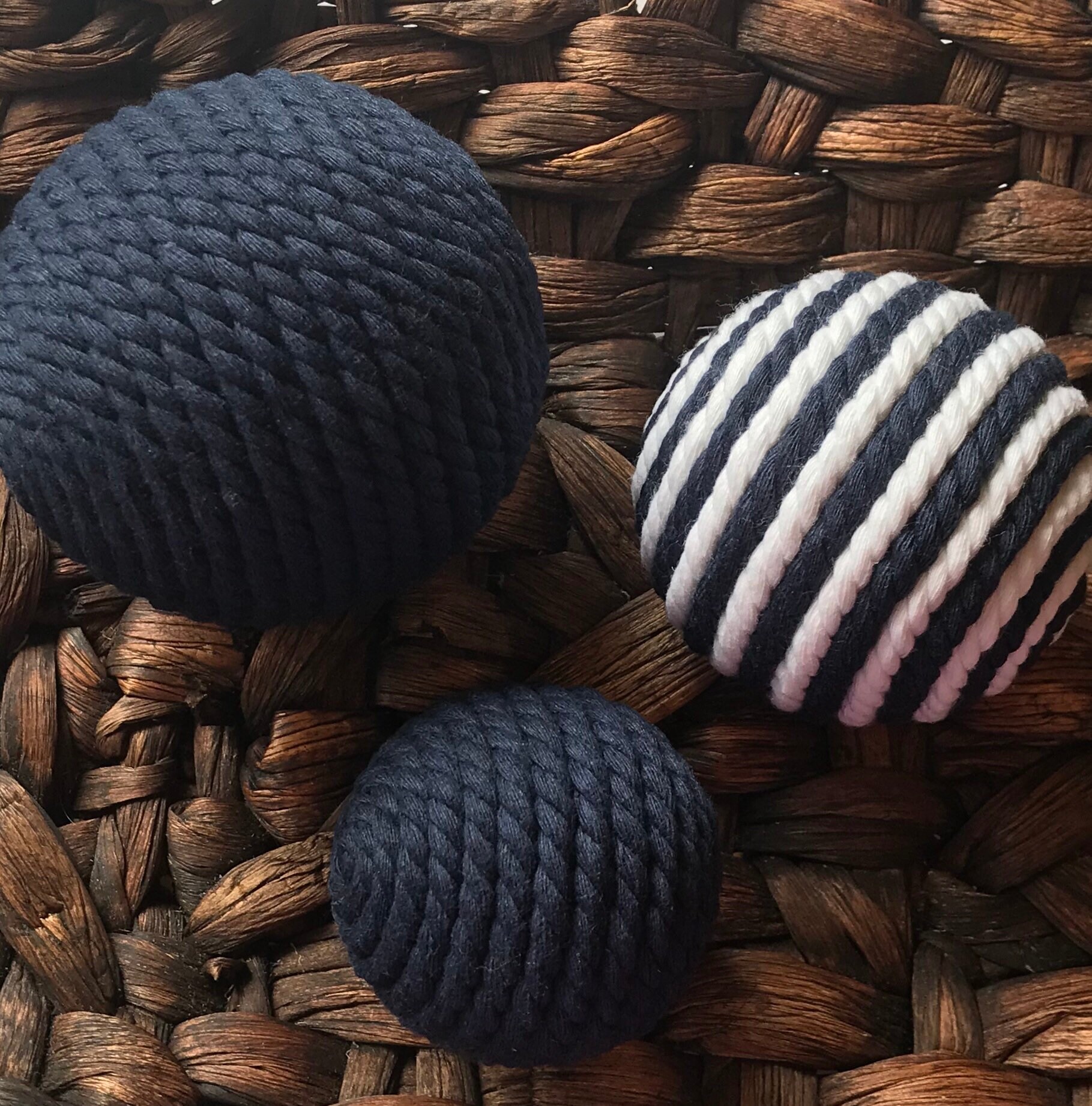 Navy Blue and White Decorative Yarn Balls Decorative Balls Etsy