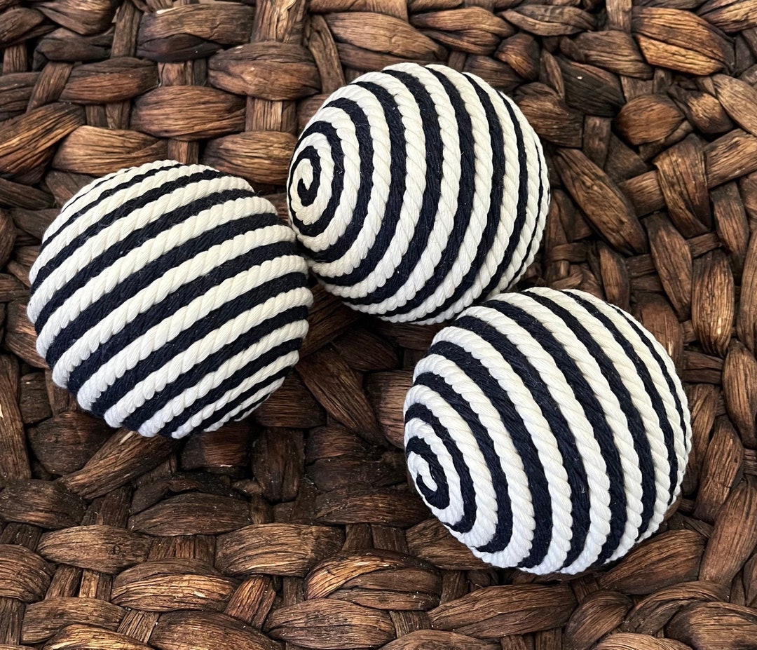 Navy Blue and Ivory Decorative Rope Balls Decorative Balls Etsy