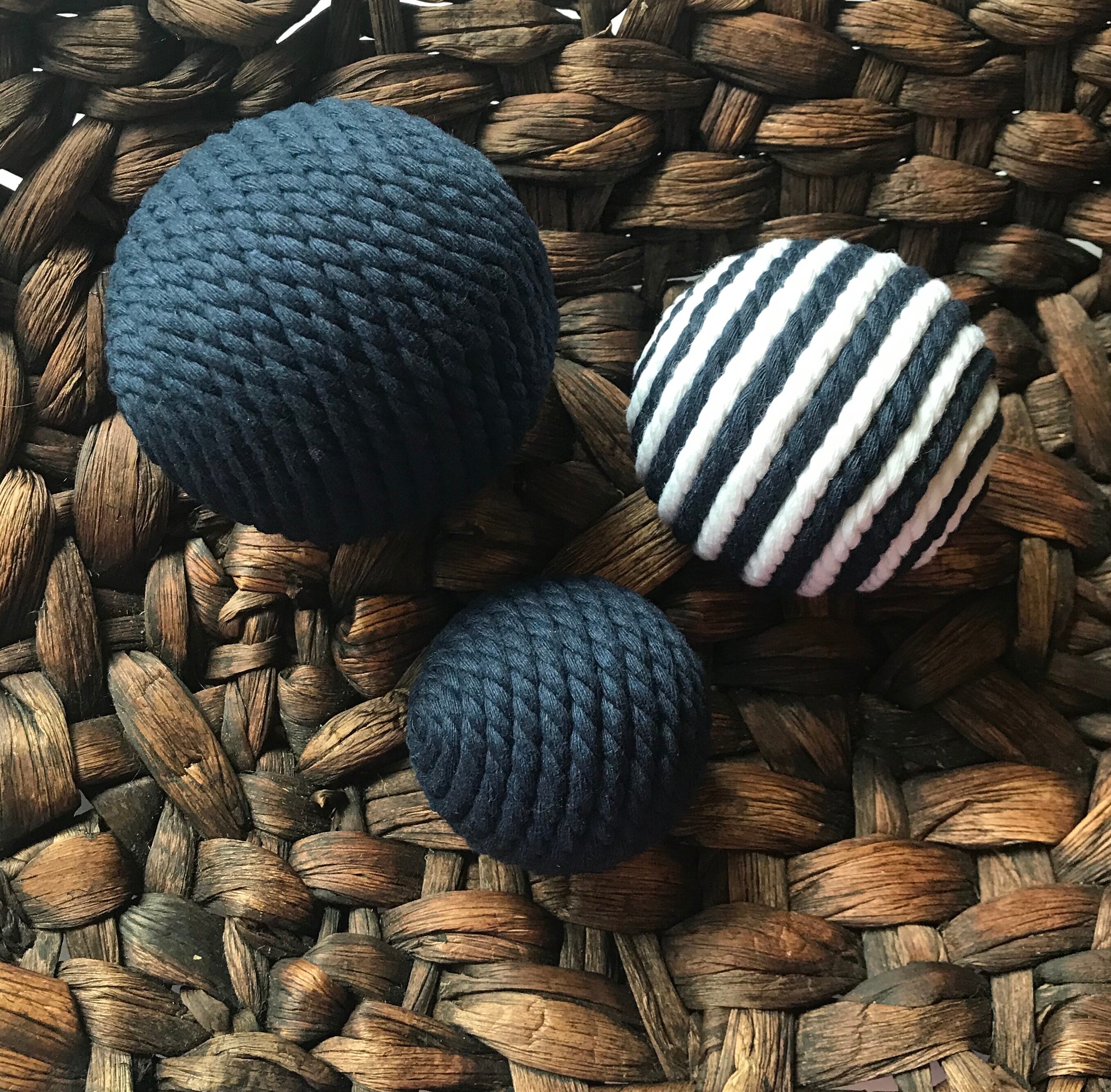 Navy Blue and White Decorative Yarn Balls Decorative Balls | Etsy