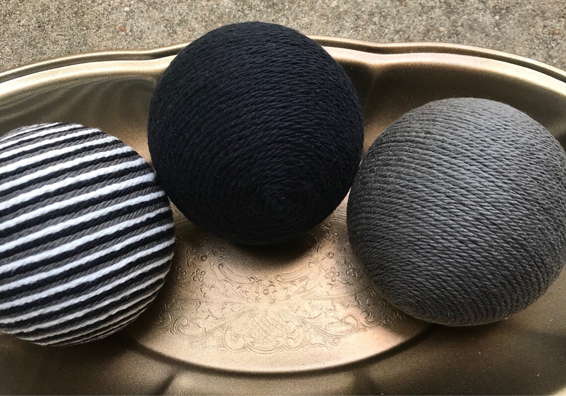 Decorative Yarn Balls Black Gray and White Decorative Balls Etsy
