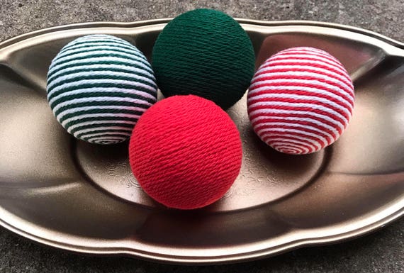 Red Green And White Yarn Balls Holiday Bowl Fillers Etsy
