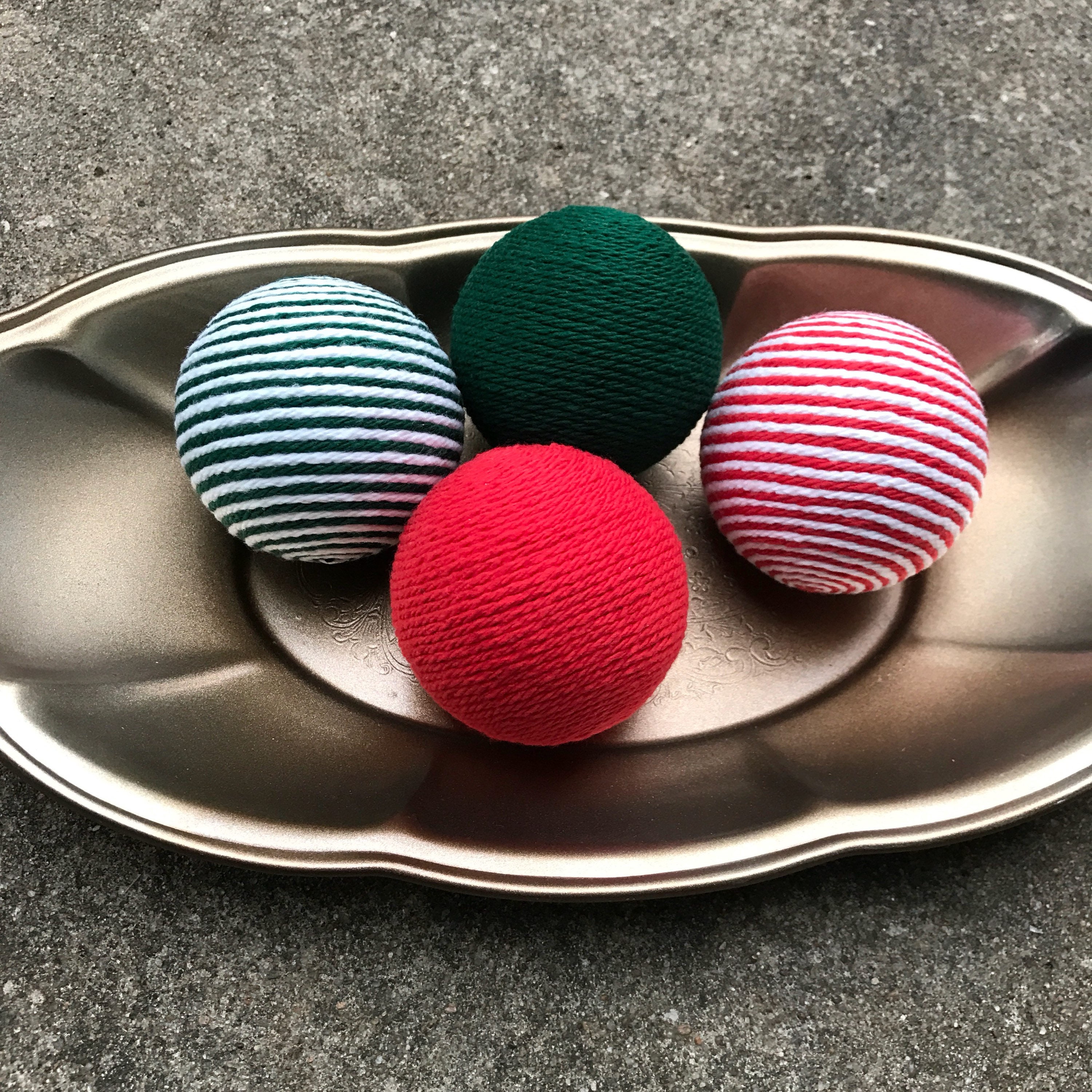 Red Green and White Yarn Balls Holiday Bowl Fillers | Etsy