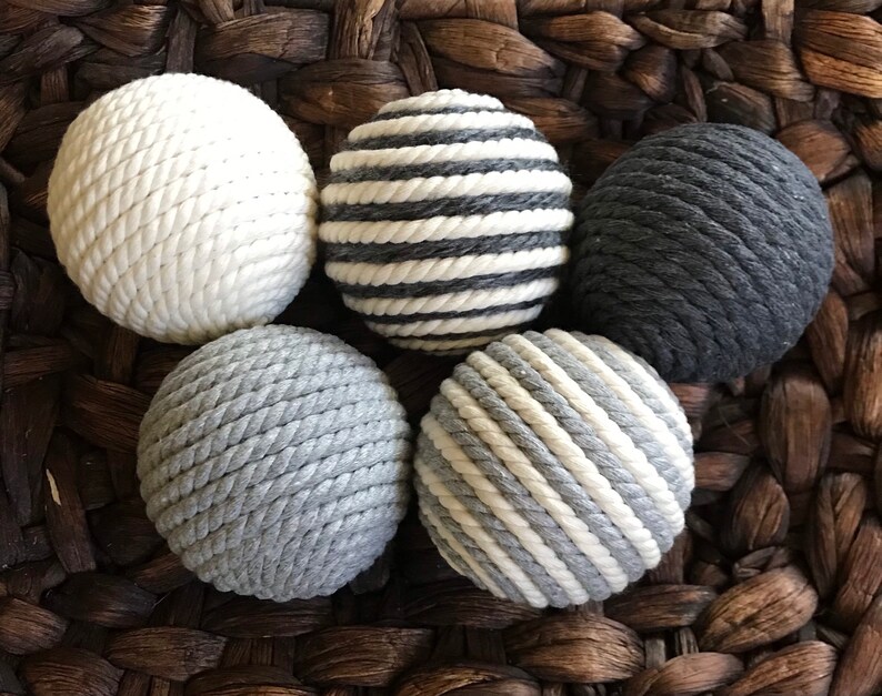 Gray and Ivory Decorative Balls Decorative Rope Balls Bowl Etsy
