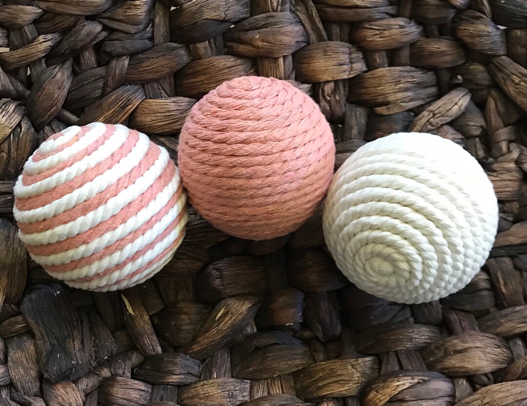 Blush and Ivory Decorative Rope Balls Rope Ball Vase Fillers Bowl