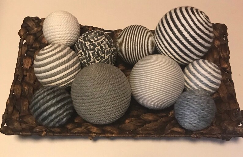 Gray White And Light Blue Decorative Balls Decorative Yarn Etsy