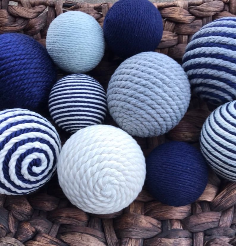 Navy Blue Gray and Ivory Yarn Balls Bowl Filler Balls Vase Etsy
