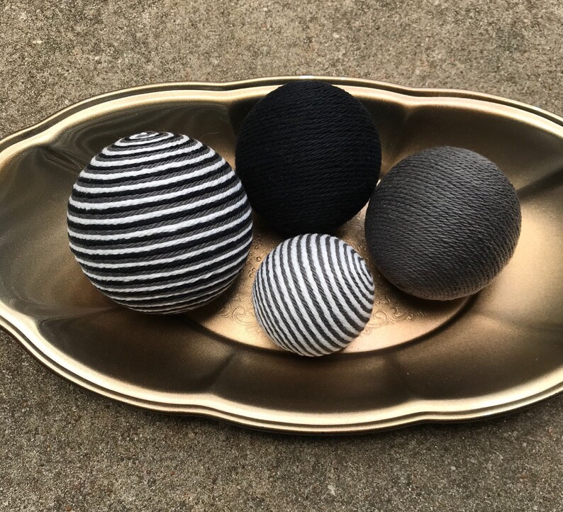 Decorative Yarn Balls Black Gray and White Decorative Etsy