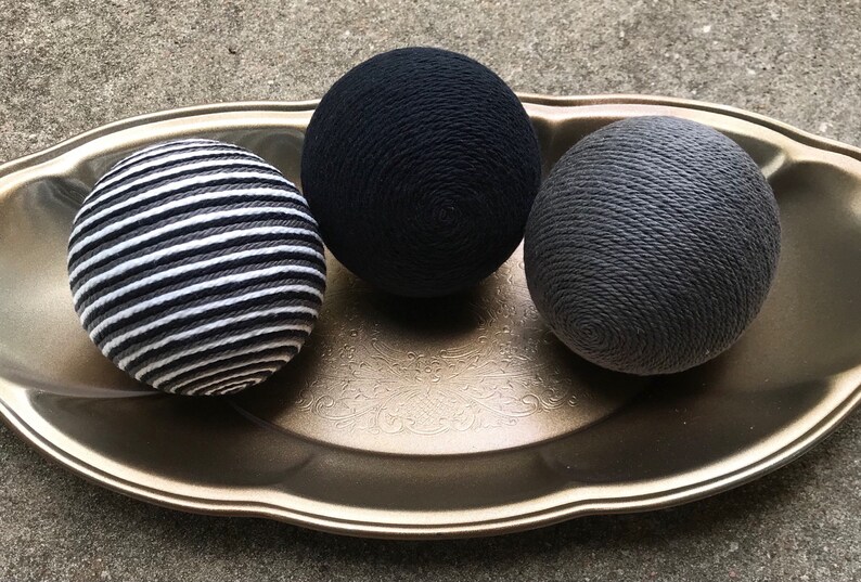 Decorative Yarn Balls Black Gray And White Decorative Balls Etsy