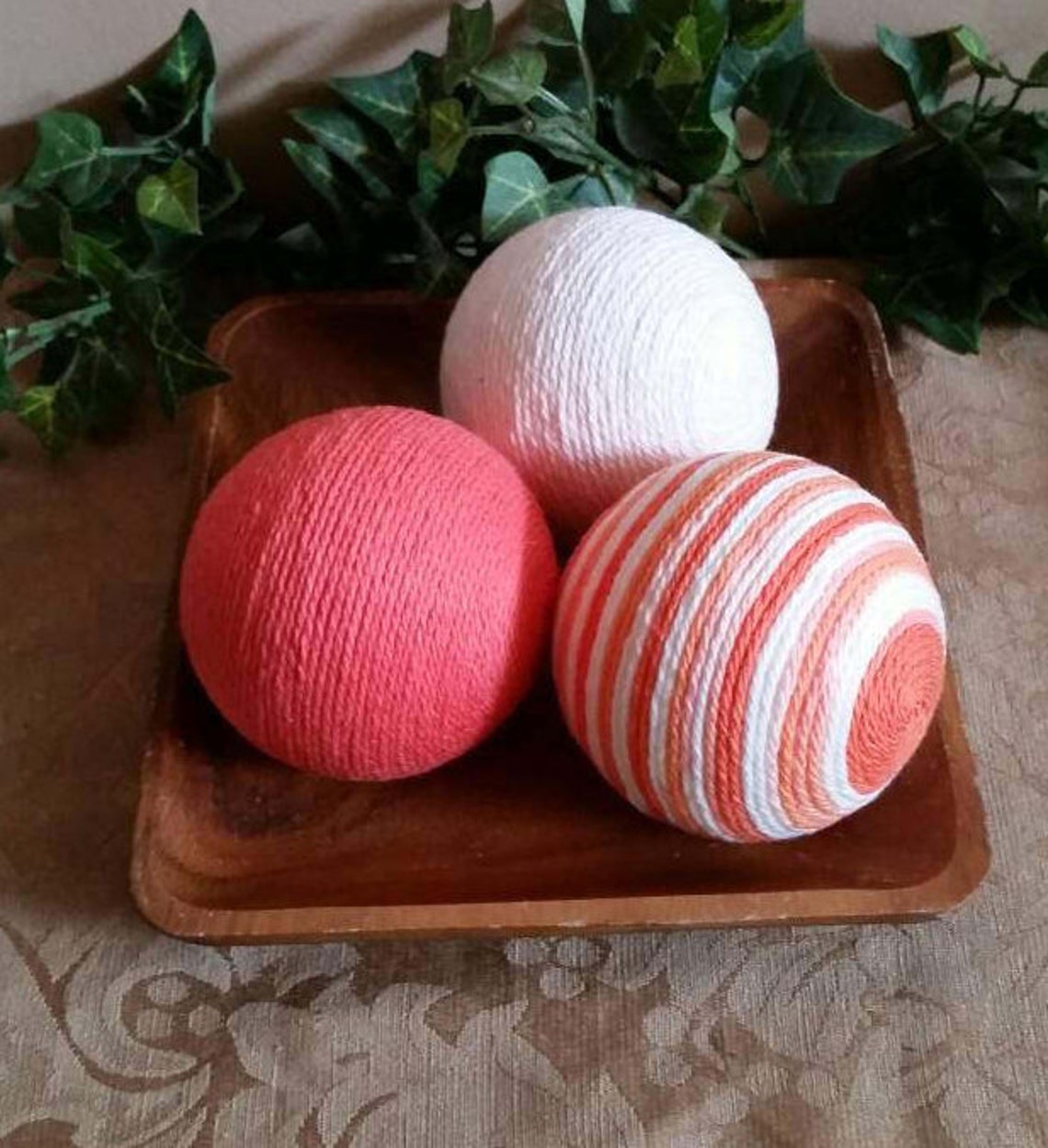 Decorative Yarn Balls Coral Ivory and Orange Striped Etsy