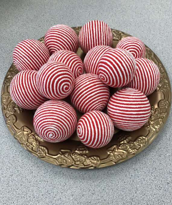 Candy Cane Vase Fillers Red And White Yarn Balls Holiday Etsy
