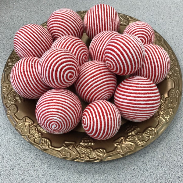 Candy Cane Vase Fillers; Red and White Yarn Balls; Holiday Bowl Fillers; Decorative Yarn Balls; Vase Fillers; Christmas Vase Fillers