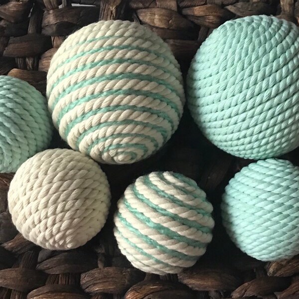 Decorative Rope Balls; Green and Ivory Bowl Fillers; Vase Fillers; Bowl Filler Balls; Vase Fillers