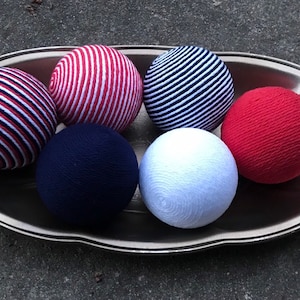 Decorative Yarn Balls; Red, White and Blue Decorative Yarn Balls; Fourth of July Decorative Yarn Balls; Vase Fillers