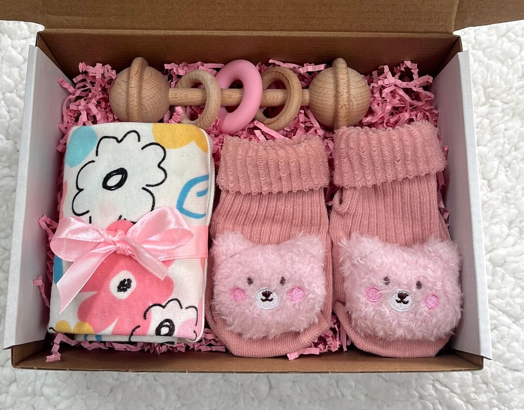 New Baby Girl Gift Box: Onesie, Teddy Bear Socks and Rattle - Etsy