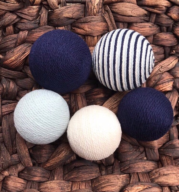 Navy Blue Gray And Cream Vase Fillers Yarn Balls Bowl Etsy