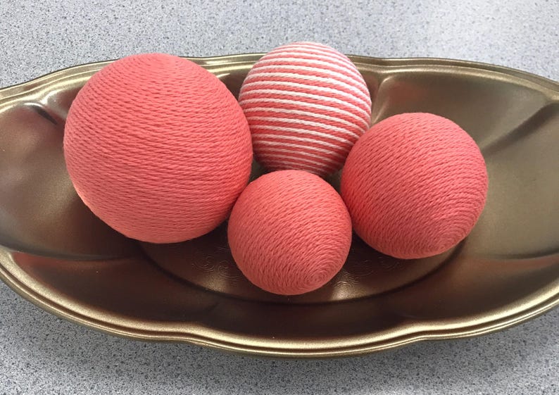 Decorative Yarn Balls Vase Fillers Coral and Coral and White Etsy