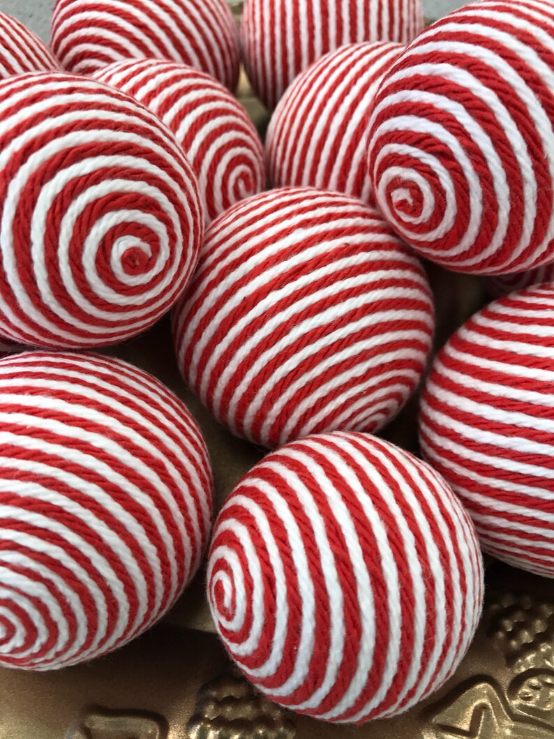 Candy Cane Vase Fillers Red and White Yarn Balls Holiday Etsy