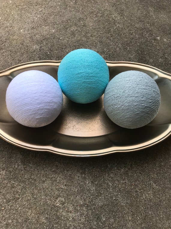 Aqua Gray And White Decorative Yarn Balls Decorative Yarn Balls Deco Balls Vase Fillers Decorative Bowl Filler Balls