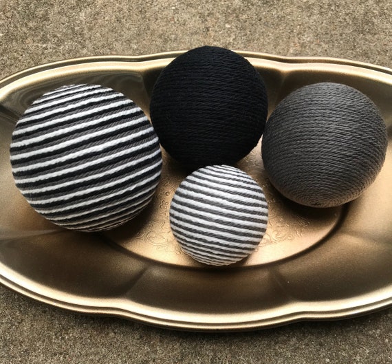 Decorative Yarn Balls Black Gray And White Decorative Etsy