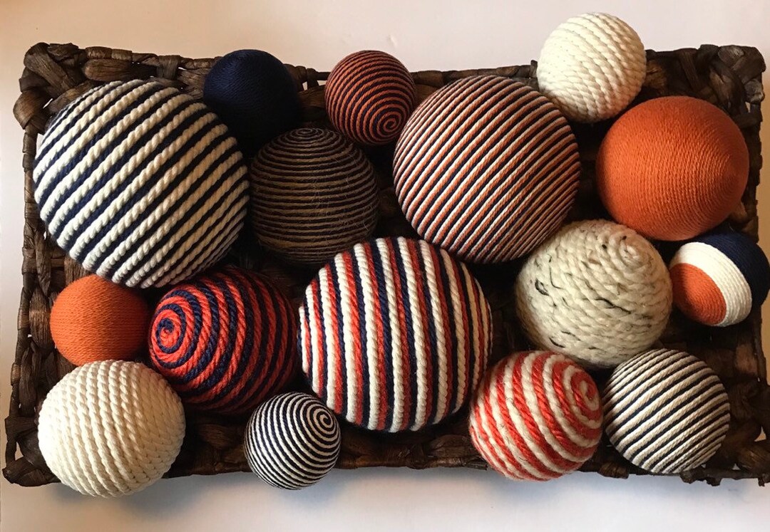Decorative Yarn Balls Burnt Orange Navy Blue Tan Ivory Etsy