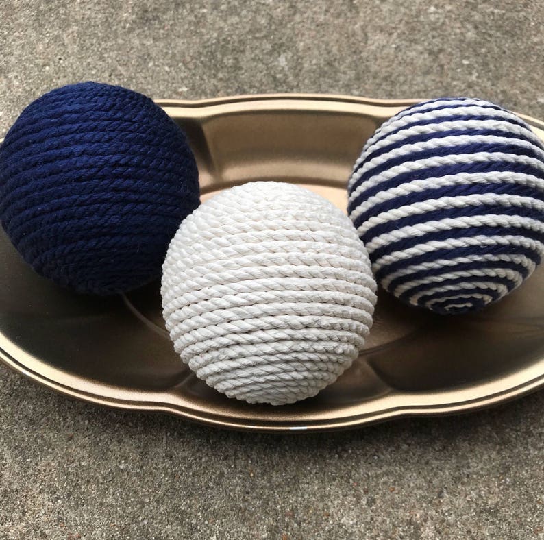 Navy Blue and Ivory Decorative Yarn Balls Decorative Balls