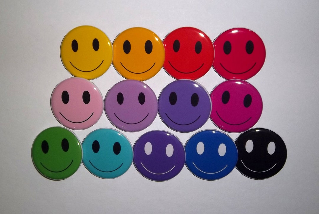 Smiley Face Pinback Buttons: Colorful Emoji Party Favors (1.25" or 2.25 ...