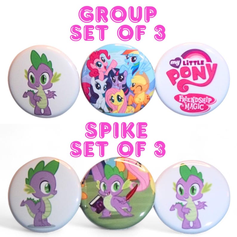 Pu&ograve; includere: Set di sei bottoni da 2,5 cm di diametro con personaggi della serie televisiva My Little Pony: L'amicizia &egrave; magia. Tre bottoni raffigurano Spike il drago, e tre bottoni raffigurano i personaggi principali della serie.