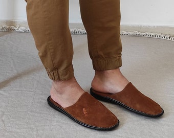 mens leather slippers with hard soles
