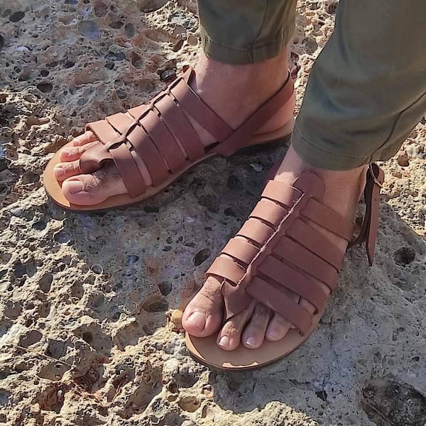 Sandales en cuir pour hommes grecs, chaussures d’été pour hommes, appartements pour hommes, mavrosandals