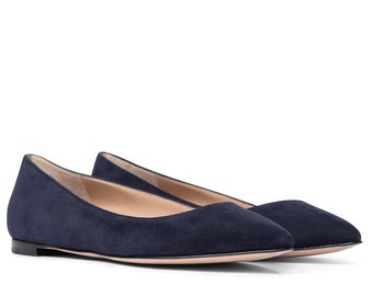 Bleu Marine Suède Cuir Ballet Flats ballerines ballerine’s ballerina pompes ballerine flats ballerine chaussures ballet pantoufles ballet chaussures