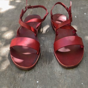 Red Leather Sandals, Summer Flats, Women Shoes,Handmade shoes, Greek Sandals image 5