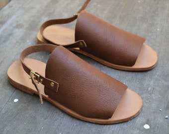 Brown Leather Slippers, Leather Slides,Summer Sandals,handmade sandals,summer flats,Brown sandals