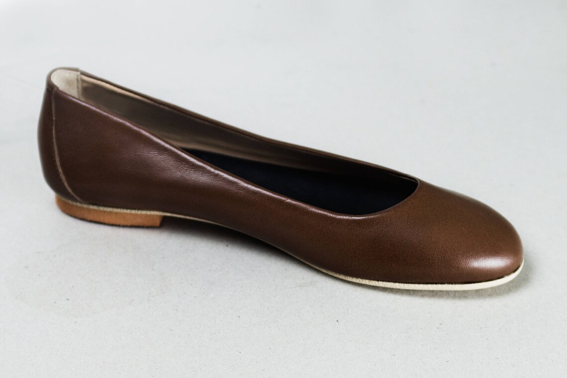 Chocolate Brown Leather Ballet Flats Ballerina Pumps Etsy
