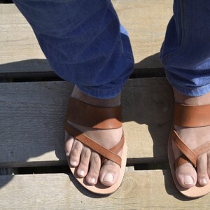 Greek Men Leather Sandals, summer men shoes, men flats image 4