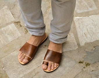 No lo hagas Ánimo Coherente Sandalias de cuero para hombres griegos zapatos de verano - Etsy España