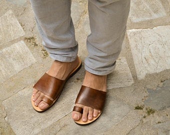 Greek Men Leather Sandals, summer men shoes, men flats, leather gift for him