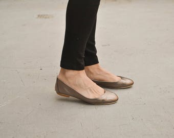 Bronze Leather Ballet Flats