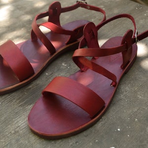 Red Leather Sandals, Summer Flats, Women Shoes,Handmade shoes, Greek Sandals image 8