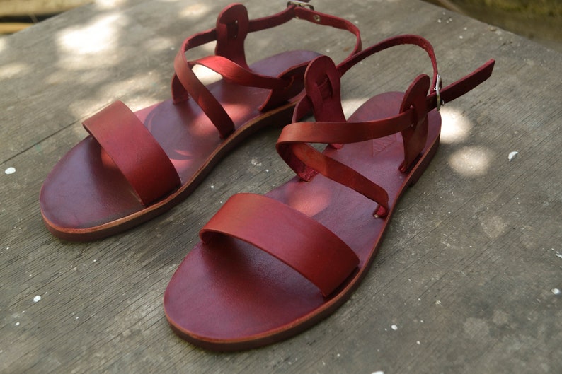 Red Leather Sandals, Summer Flats, Women Shoes,Handmade shoes, Greek Sandals image 8