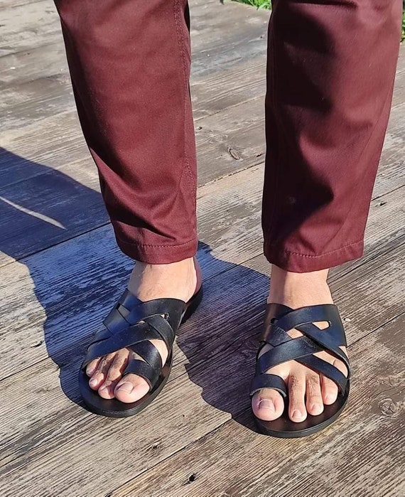 Greek Men Leather Sandals summer men shoes men flats | Etsy