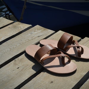 Greek Men Leather Sandals, summer men shoes, men flats image 3