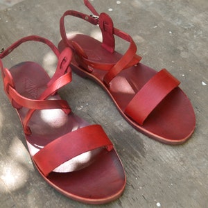 Red Leather Sandals, Summer Flats, Women Shoes,Handmade shoes, Greek Sandals image 7