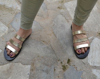 Gold Handmade Leather Sandals, Summer Flats, Women Shoes,gladiator sandals,sandals for women ladies sandals summer sandals