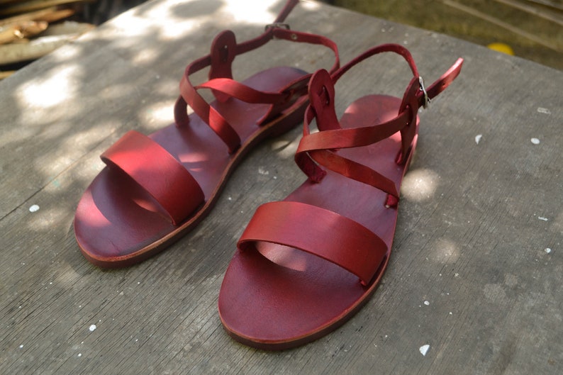 Red Leather Sandals, Summer Flats, Women Shoes,Handmade shoes, Greek Sandals image 2