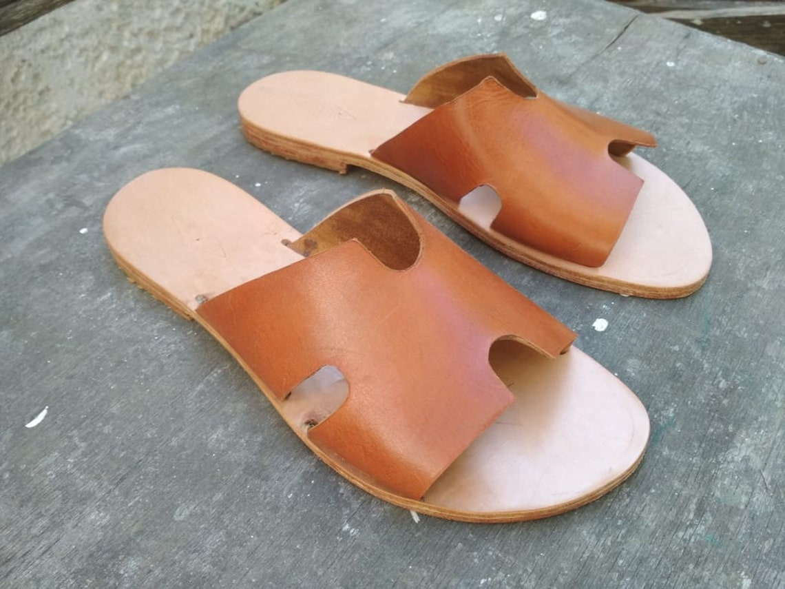 HERMES Greek Leather Sandals / Roman Sandals / Natural Tan | Etsy