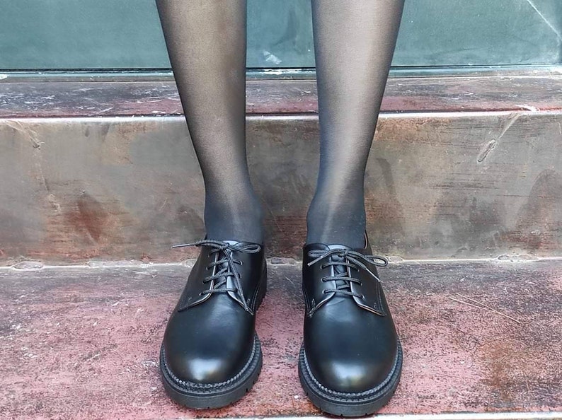 Leather Shoes,Handmade Shoes, Classic Black Leather Derby Shoes, Black Derby Shoes, Black Brogues, Leather Flats, Tie Shoes image 3