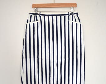Striped Cross Over Pencil Skirt in Singapura Nero